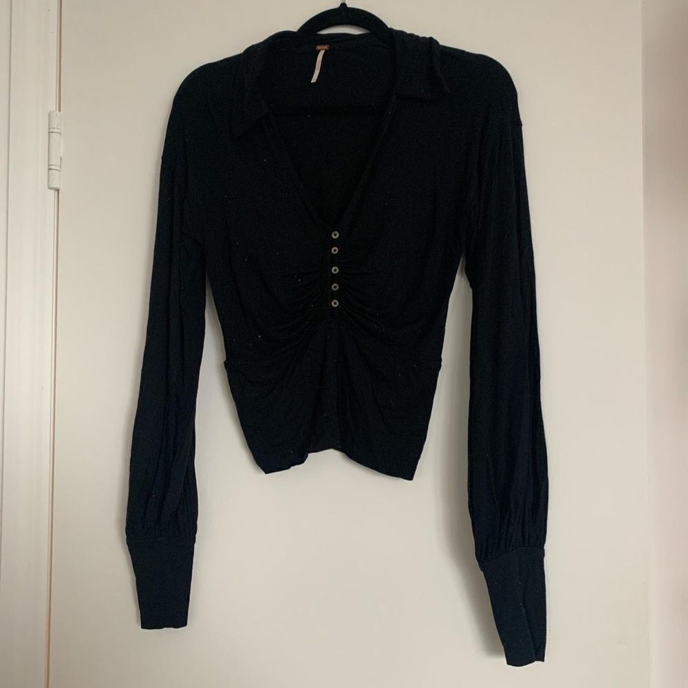 Free People button down, balloon sleeve fitted top